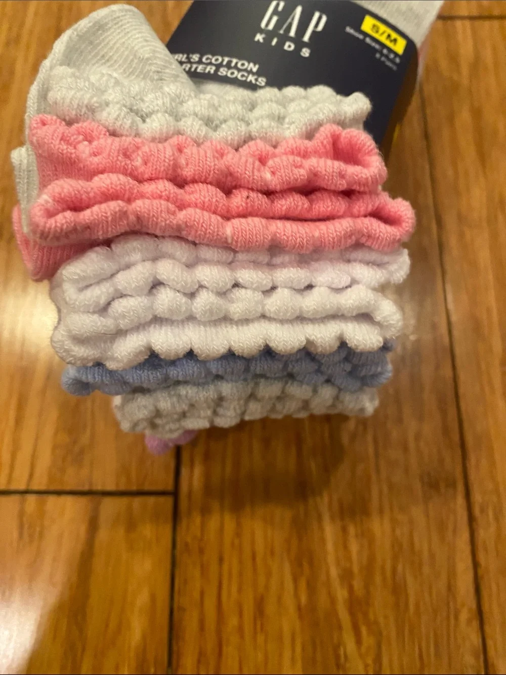 GAP Kids Girls Gray, Pink, striped,purple Ruffle Cuff Cotton Quarter Socks